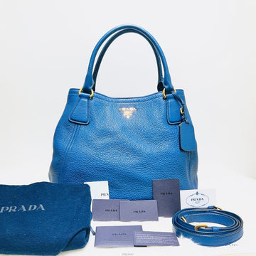 PRADA ビテロダイノブルーレザー トートバッグ + ショルダーストラップ 2534 157545297