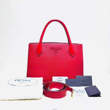 PRADA 1BA155 レッド サフィアーノ モノクローム トートバッグ + ショルダーストラップ 157546117