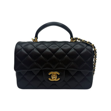 CHANEL ミニトップハンドルラムスキンフラップバッグ ブラック AS2431 157546423