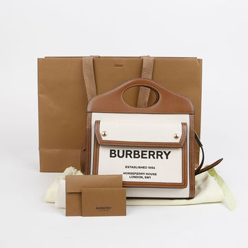 BURBERRY Zweifarbige Mini-Canvas-Leder-Taschen mit Taschen 157298555