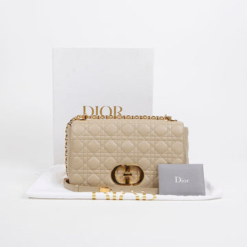 DIOR ラージ カナージュ カロ チェーン ショルダー クロスバッグ ベージュ ゴールド金具 157343942