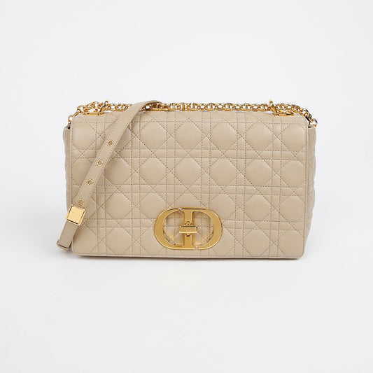 Dior Large Cannage Chain Shoulder Crossbody Bag Beige Gold 157343942 [P]