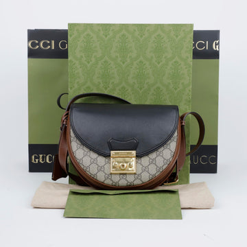 GUCCI パドルロック スモール レザー キャンバス ショルダーバッグ ブラック 157315496