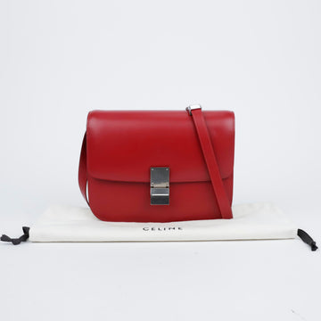 Celine Classic Box Small Leather Shoulder Bag Red Silver 157366096