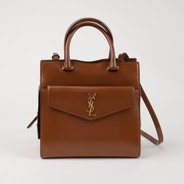 SAINT LAURENT Uptown Brown Tote Schultertasche mit goldener Hardware 157299071
