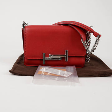 TODS Doppelte Leder-Chain-Crossbody-Tasche Rot 157360483