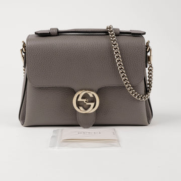 GUCCI Interlocking Leder Top Handle Ketten Schultertasche Grau 157408019