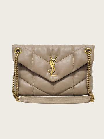 SAINT LAURENT Dunkelbeige Lammleder Lulu Puffer Kleine Ketten Schultertasche 157550803