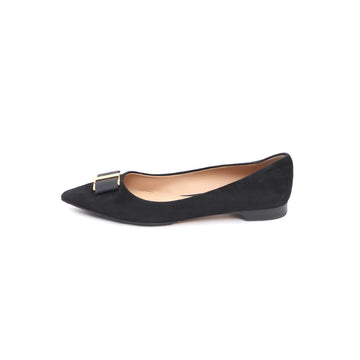 Salvatore Ferragamo Suede Gold Buckle Stiletto Flat Shoes kk90866496 157551076