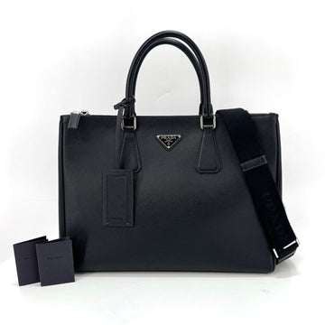 PRADA Dreieckslogo Saffiano Briefcase Tote Bag Schwarz 157551111