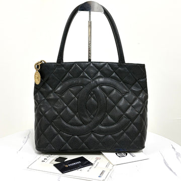 CHANEL Caviar Medallion Coin Bag Tote Black 157572766