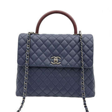CHANEL Coco Handle Tote Chain Schultertasche Large Blau A92993 154492262