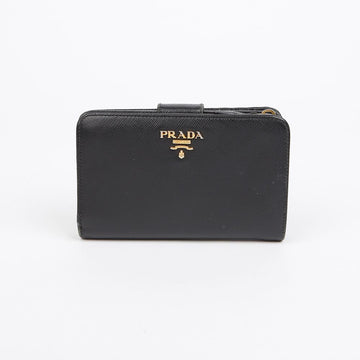 Prada Metal Logo Saffiano Leather Wallet Black 157521498