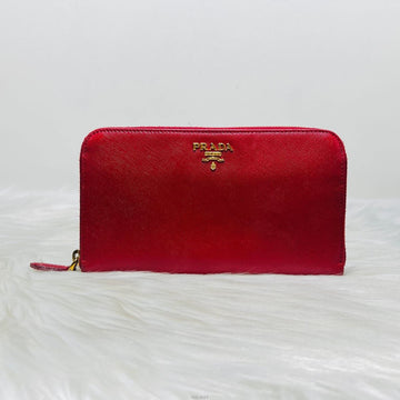 Prada Saffiano Red Zip Around Wallet 1M0506 157592406