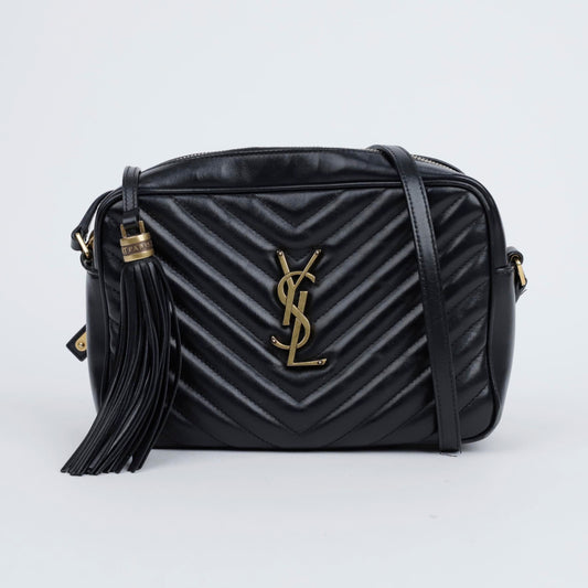 SAINT LAURENT Monogram Leder Lu Kamera Tasche Schwarz mit Goldakzenten 157091392