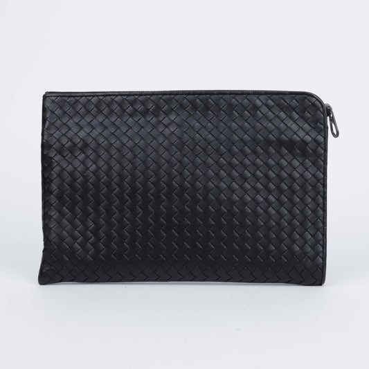BOTTEGA VENETA Intrecciato Woven Leather Document Clutch Schwarz 157119980
