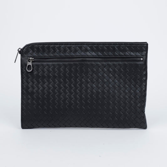 BOTTEGA VENETA Intrecciato Woven Leather Document Clutch Schwarz 157119980