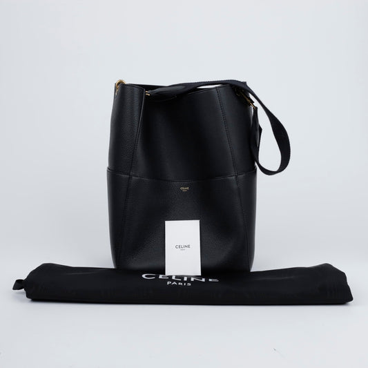 CELINE Medium Leder Bucket Schultertasche Schwarz 157201853
