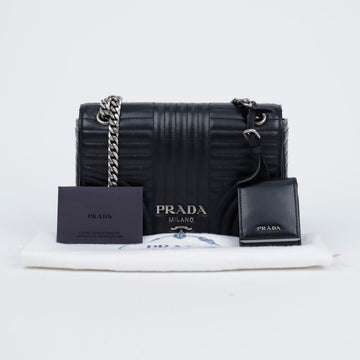 Prada Soft Calf Leather Diagram Chain Shoulder Bag Black 157202119