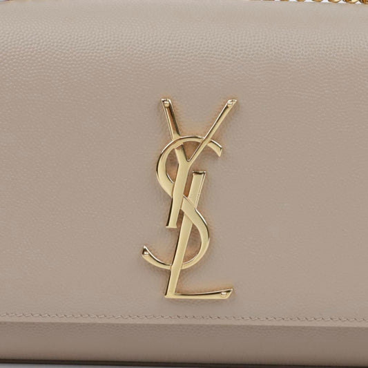 SAINT LAURENT Kleine Leder-Chain-Schultertasche Dunkelbeige 157203178