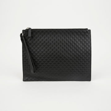 GUCCI Mikroschima Strap Leder Clutch Schwarz 157521240