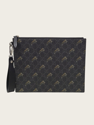 GUCCI Schwarze GG Supreme Canvas Tiger Druck Clutch 157601245