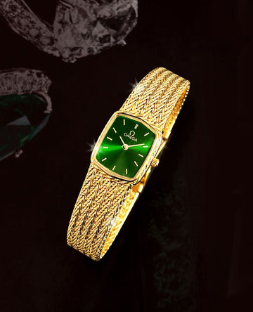 Omega Vintage Rare Green Dial Women's Mini Gold Band Watch 157632252