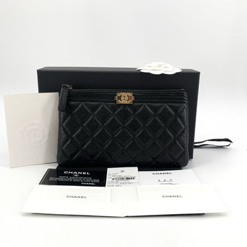 CHANEL Boy Caviar Mini Pouch with Gold Hardware 157638255