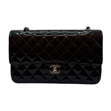 CHANEL Lack klassische Medium Flap Tasche Schwarz 157638880