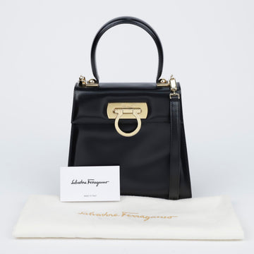 Salvatore Ferragamo Gancini Kelly Small Calf Leather Tote Shoulder Bag Black Gold 157523061
