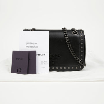 Prada Black Leather Studded Chain Crossbody Bag 157299252