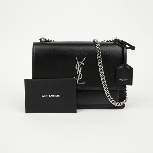 Saint Laurent Sunset Medium Smooth Leather Chain Crossbody Bag Black 157314140 [P]