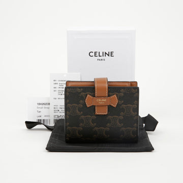 Celine Triofe Small Canvas Lambskin Strap Wallet Tan 157364895