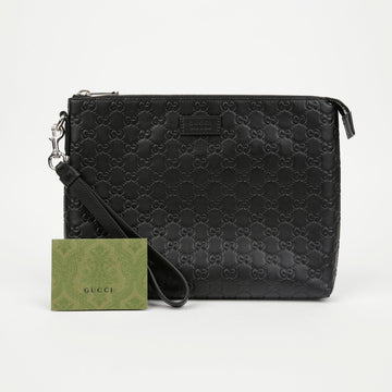 GUCCI Signature GG Microsima Soft Leather Clutch Schwarz 157404708
