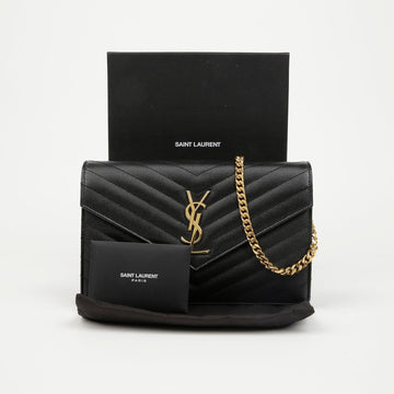 Saint Laurent Cassandra Matelassé Leather Flap Chain Wallet Black Gold-Tone 157407999