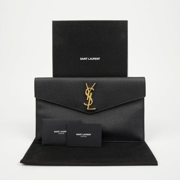 Saint Laurent Uptown Envelope Leather Pouch Black Gold Hardware 157548732