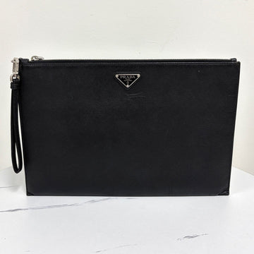 Prada Saffiano Triangle Logo Clutch Bag Black (2NH001) 157682104