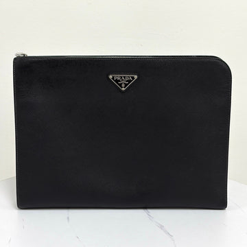 Prada Saffiano Triangle Logo Clutch Bag Black (2VN003) 157682149