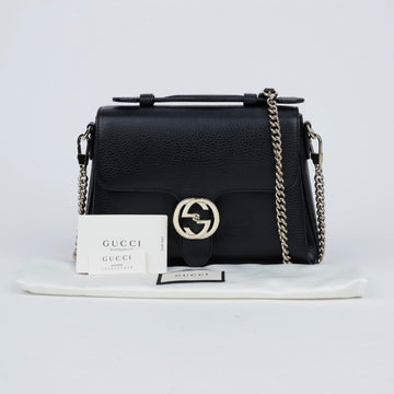 Gucci Interlocking Leather Top Handle Chain Shoulder Bag Black 157522532