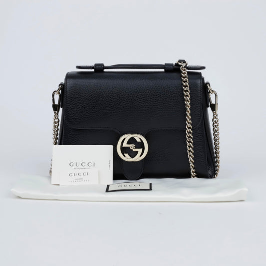 GUCCI レザー トップハンドル チェーン ショルダーバッグ ブラック 157522532 [P]