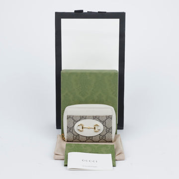 Gucci White Horsebit 1955 GG Zipper Cardholder 157550377