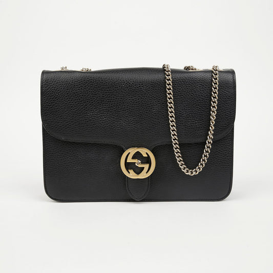 GUCCI インターロッキング G ミディアム チェーン ショルダーバッグ ブラック 157388957 [P]