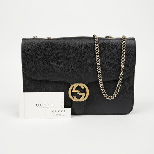 GUCCI インターロッキング G ミディアム チェーン ショルダーバッグ ブラック 157388957 [P]
