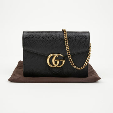 Gucci GG Marmont Chain Leather Wallet Shoulder Bag Black 157519401