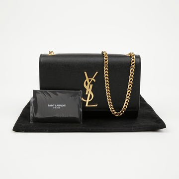 Saint Laurent Women's Grain Leather Shoulder Bag with Gold Monogram Logo Black 157521873