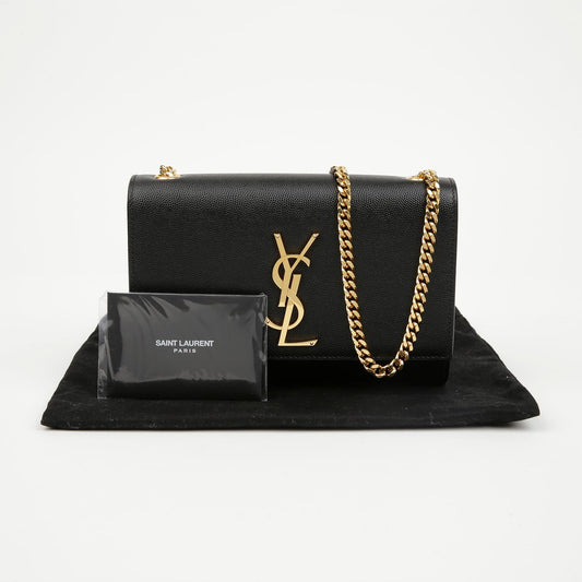 SAINT LAURENT Damen Schultertasche aus genarbtem Leder mit goldenen Monogramm-Logo Schwarz 157521873 [P]