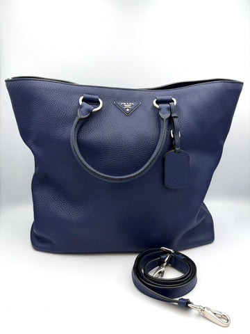 Prada Vitello Daino Tote and Shoulder Bag Blue BN1713 157689321