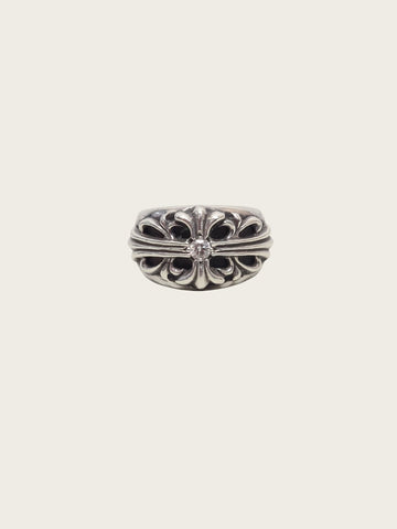 Chrome Hearts Silver 1P Diamond Floral Cross Ring 157690489