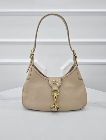 MIU MIU Hobo-Tasche aus Madras-Leder Beige 5BC157 157694773