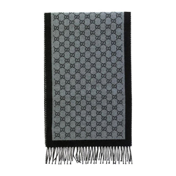GUCCI ウールジャカードフリンジマフラー ブラックグレー 835534 4G200 1360 153855903 [P]